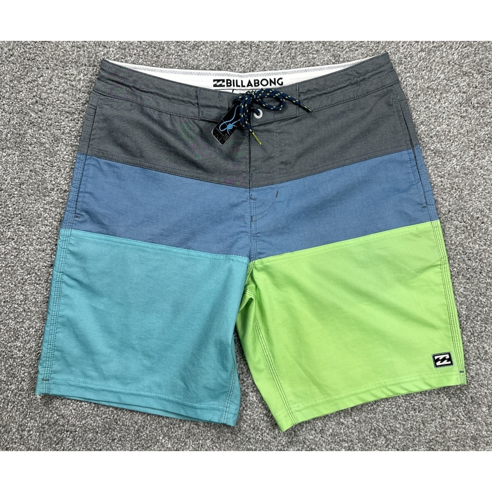 Billabong Lo Tides Board Shorts Mens 30 NWOT Blue Green Colorblock Stretch Surf